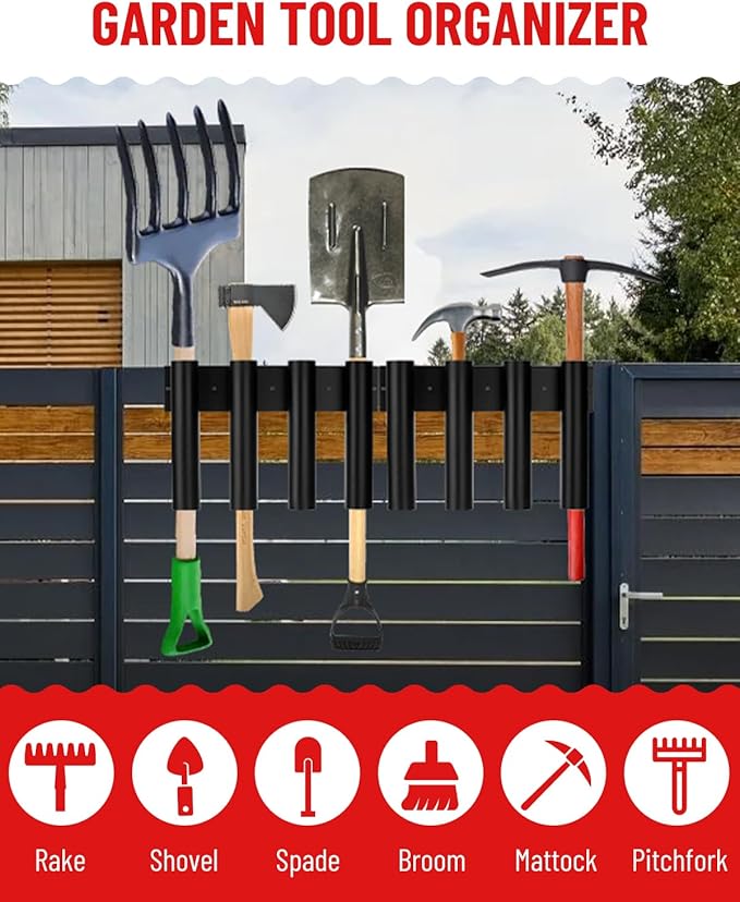 8-Hole Truck Bed Shovel Mount Holder Trailer Landscape Hand Tool Rack Organizer for Trimmer Rake Lawn Tool Utility UTV Accessories