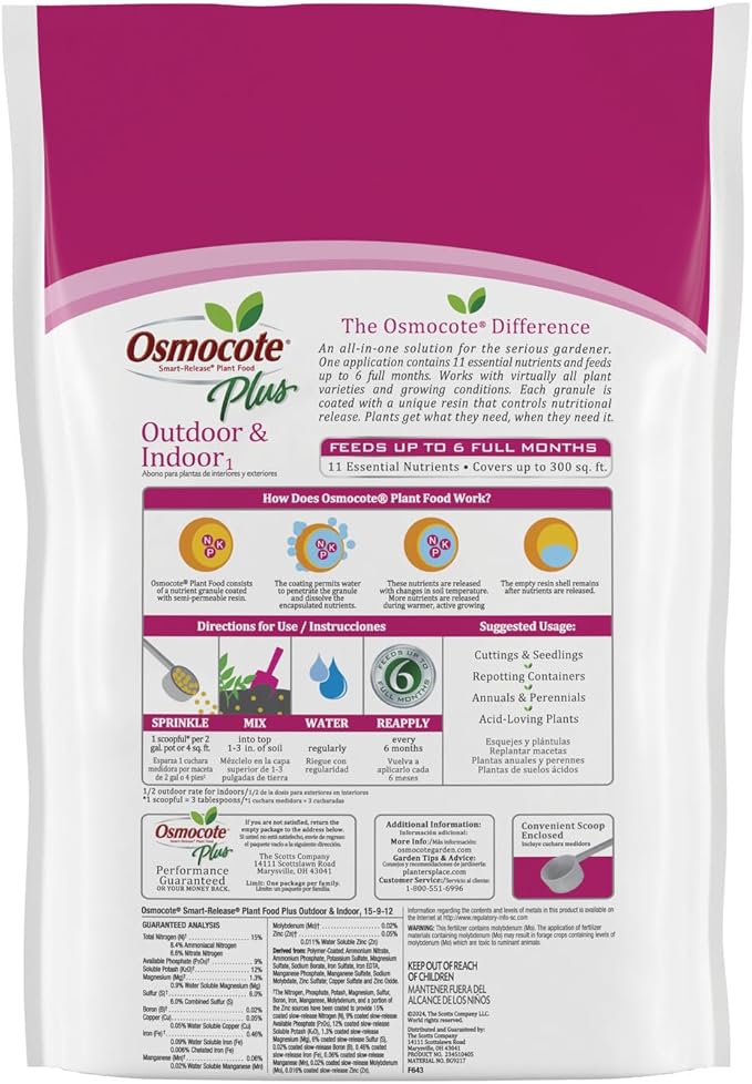 Osmocote Smart-Release Plant Food Plus Outdoor & Indoor₁, Granular Fertilizer with 11 Essential Nutrients, 8 lbs.