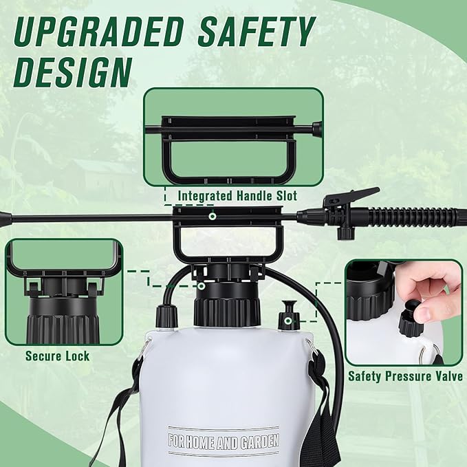 1.3 Gallon Pump Sprayer, 5L Garden Sprayer with Adjustable Nozzles and Shoulder Strap Sprayers in Lawn and Garden for Car Washing, Plants and Cleaning