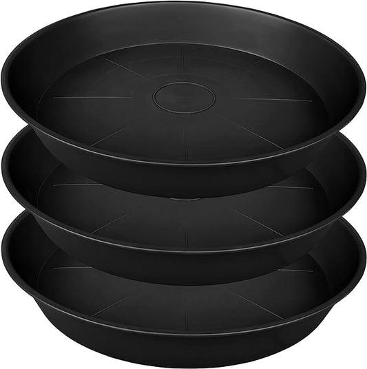 3 Pack of 25 26 inch Plant Saucer (22.7 Inch Base), 4.2" Depth, Large Deep Heavy Duty Plastic Flower Planter Water Trays for Indoors Outdoor, Plant Potted Bowl, Plant Drip Trays (26", Black)