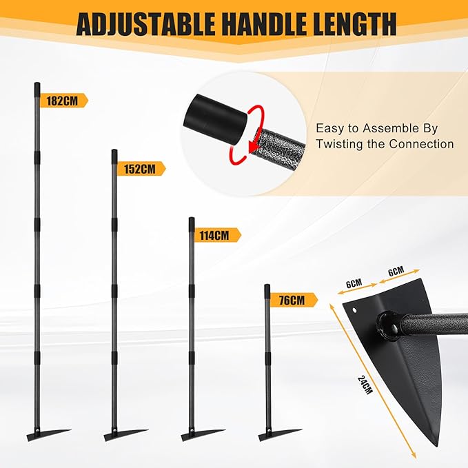Hoe Garden Tool,Triangle Gardening Hoe with Sharp Blade for Digging,Weeding,Cutting and Loosing Soil,72 Inch Adjustable Length Metal Handle…
