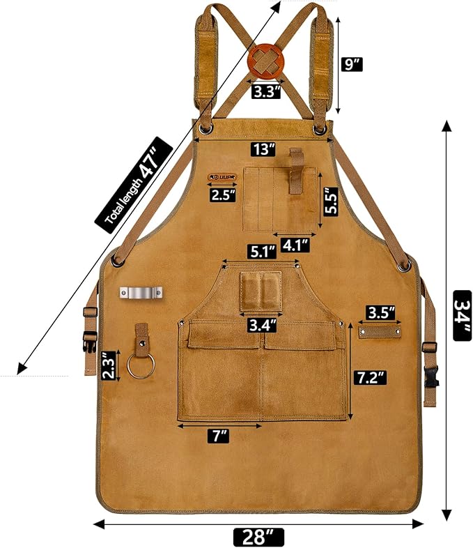 Woodworking Apron for Men, Shop Apron 20 oz Canvas Work Apron with 9 Tool Pockets, Heavy Duty Wood Working Workshop Bib Apron for Carpenter Woodworker Blacksmith, Men Gift, Adjustable to S- 3XL, Khaki