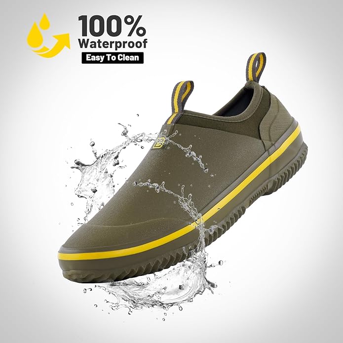 Trudave Mens Garden Shoes, Waterproof Slip-On Womens Rain Boots Unisex Rubber Footwear for Gardening, Farming, Lawn Care and Yard Work, Size 6-13