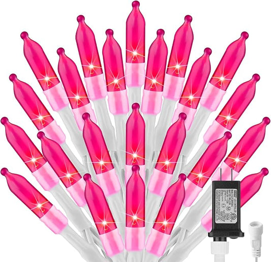 Pink Christmas Mini Lights, 39Feet 100 LED Pink String Light with 8 Lighting Modes, Connectable Valentine's Lights for Indoor Outdoor Valentine's Day Garland Wreath Holiday Decoration, White Wire
