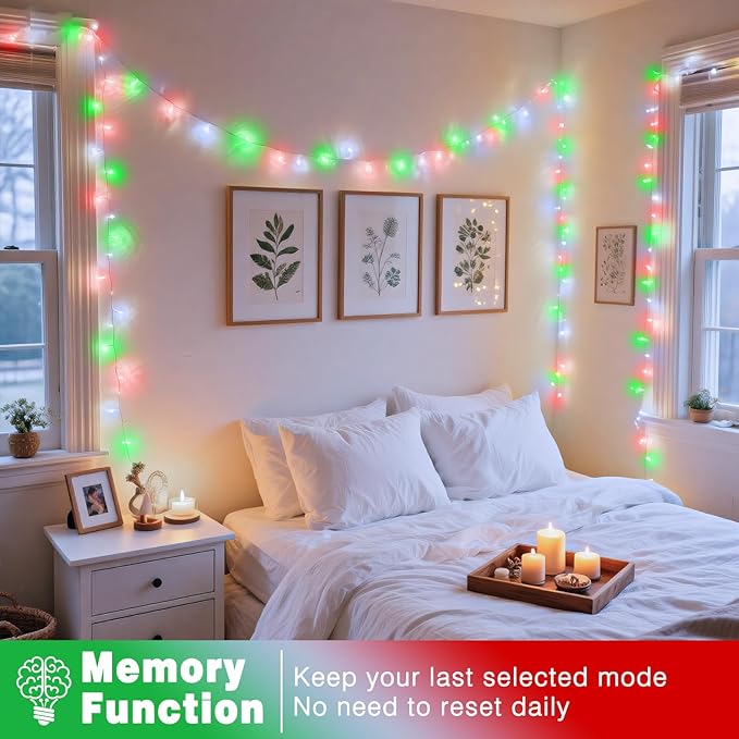 100FT 300 LED Christmas Lights Outdoor, Plug in Christmas String Lights Indoor, Waterproof & 8 Modes & Timer Function, Connectable Fairy Twinkle Light for Bedroom Patio Wedding Decor, Red White Green