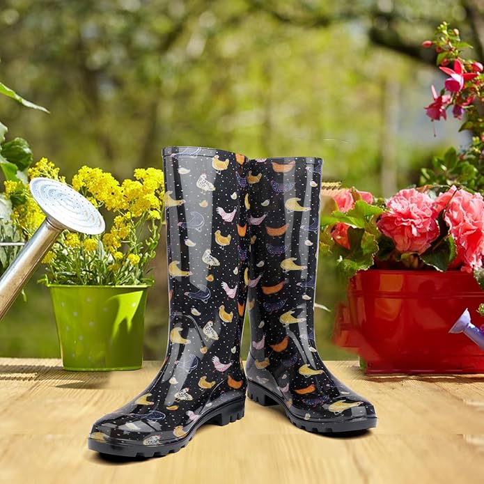 DaeRainy Tall Rain Boots for Women, Knee High Waterproof Slip On Garden Boots