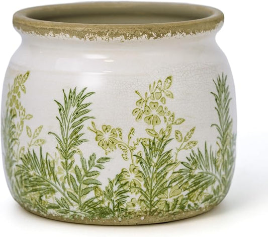 Ceramic Pot for Planter, Vintage Flower Pot with Drainage Holes, 6.29 inch Ice Crack Glazed Indoor Planters Pot (French Country)