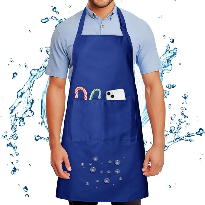 Chef Apron for Men and Women Wash Free Bib Apron with 2 Pockets Water & Oil Proof Adjustable Aprons