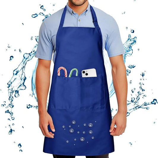 Chef Apron for Men and Women Wash Free Bib Apron with 2 Pockets Water & Oil Proof Adjustable Aprons