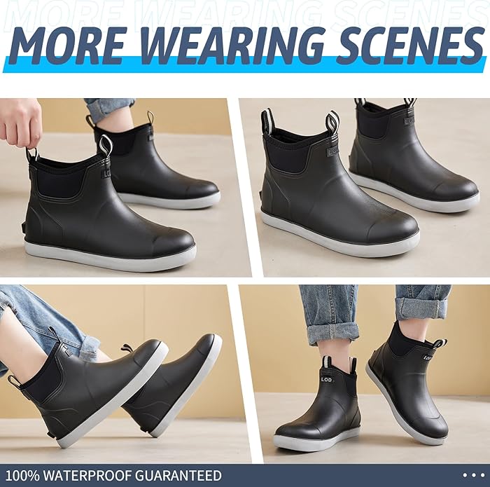 Women's Ankle Rain Boots - Slip On Waterproof Festival & Garden Shoes for Men - Comfortable Lightweight Rubber Wellies with Decorative Buckle