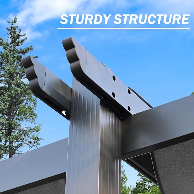 BPS 12x20 FT Outdoor Pergola - Retractable Shade Canopy with Aluminum Frame & Roller Shade Curtains for Patio, Backyard, or Deck, Gray