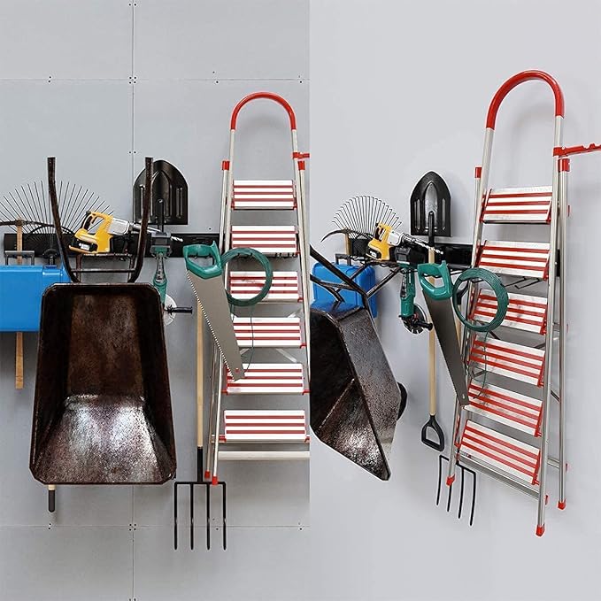 TORACK Tool Storage Rack, Heavy Duty Steel Garage Wall Mount Garden Tool Organizer for Ladders, Chairs, Shovels, Broom, Power tools (8-Pack 5.7"-11" Mixed Hooks, up to 800 lbs)