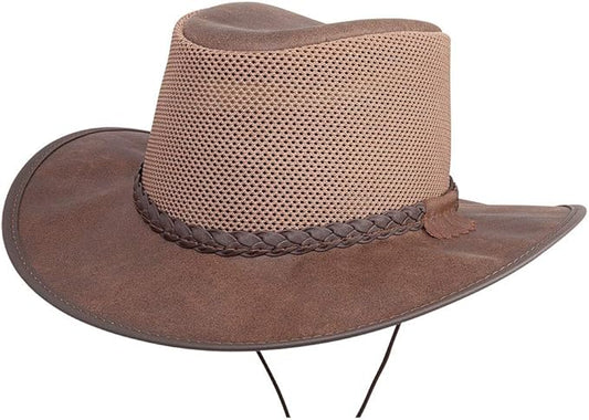 American Hat Makers Breeze Leather & Mesh Sun Hat | Wide Brim, UPF50, Breathable & Adjustable | Perfect for Outdoors