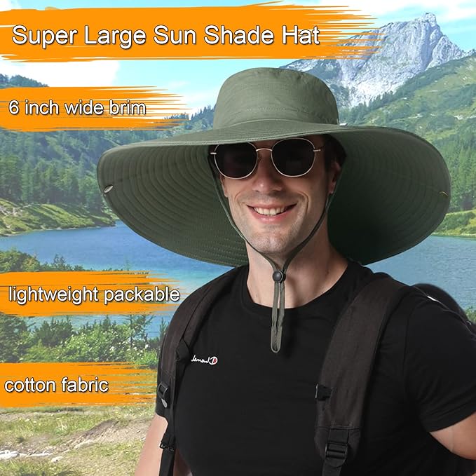 HUAMULAN 6" Super Wide Brim Sun Hats, Men and Women Bucket Hat for Fishing Hiking Garden Lawn Work Safari Camping Outdoor