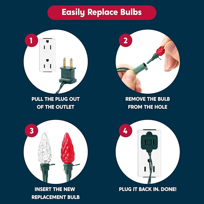 Joiedomi C6 Red & White Christmas Lights, 100 LED Steady On Strawberry Lights, 33.66 FT Connectable Christmas String Lights for Indoor Outdoor Party Home Yard Xmas Tree House Decorations, Green Wire