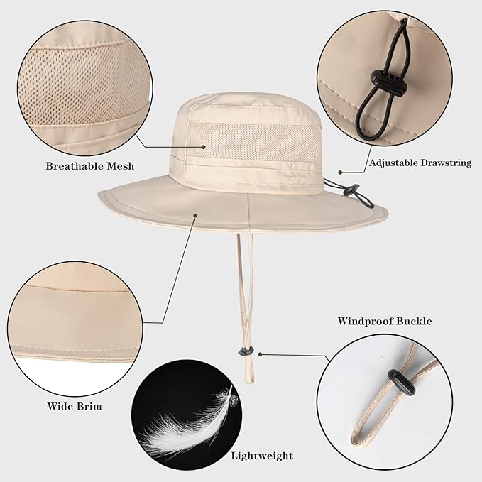 Sun Hat for Men/Women, UPF 50+ Fishing Hat,Waterproof Wide Brim Bucket Hat Foldable Boonie Hat for Hiking Garden Safari Beach