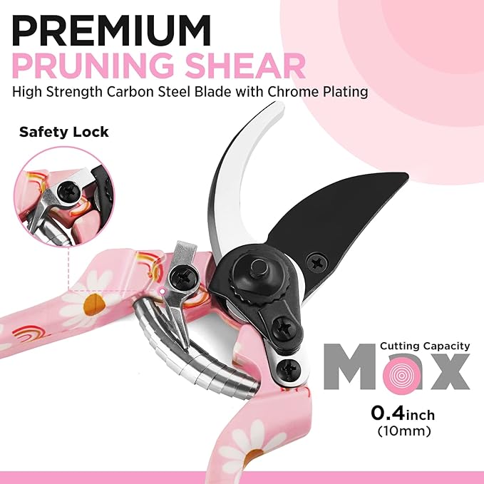 WORKPRO 5PCS Gardening Tools, Aluminum Heavy Duty Garden Tool Set with Bag, Ideal Gardening Gifts for Women-Pink Ribbon