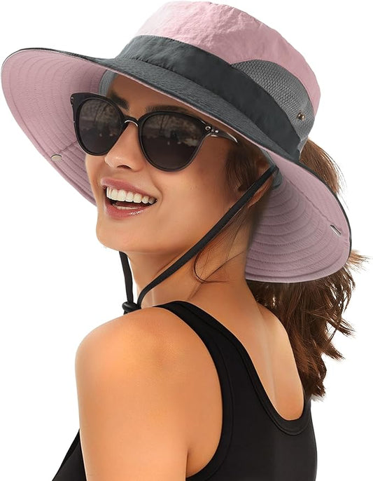 FURTALK Womens Sun Hat with Ponytail Hole Beach Hiking Summer Wide Brim UPF 80+ Outdoor Protection Foldable Bucket Hat