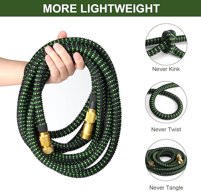 100 FT Expandable Garden Hose, Water Hose with 10-Function High-Pressure Spray Nozzle, Heavy Duty Flexible Hose, 3/4" Solid Brass Fitting