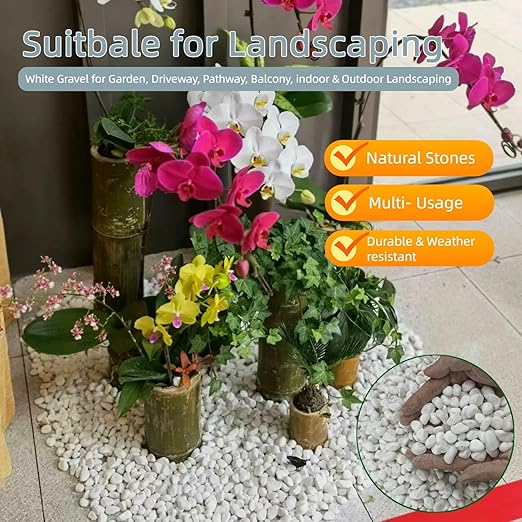 15LB White Gravel for Succulents and Cactus, 0.6 Inch Natural Unpolished Crushed River Rocks for Plants, Vases, Aquariums, Terrariums, Planters, Outdoor Gardening & Landscaping Decorative Stones