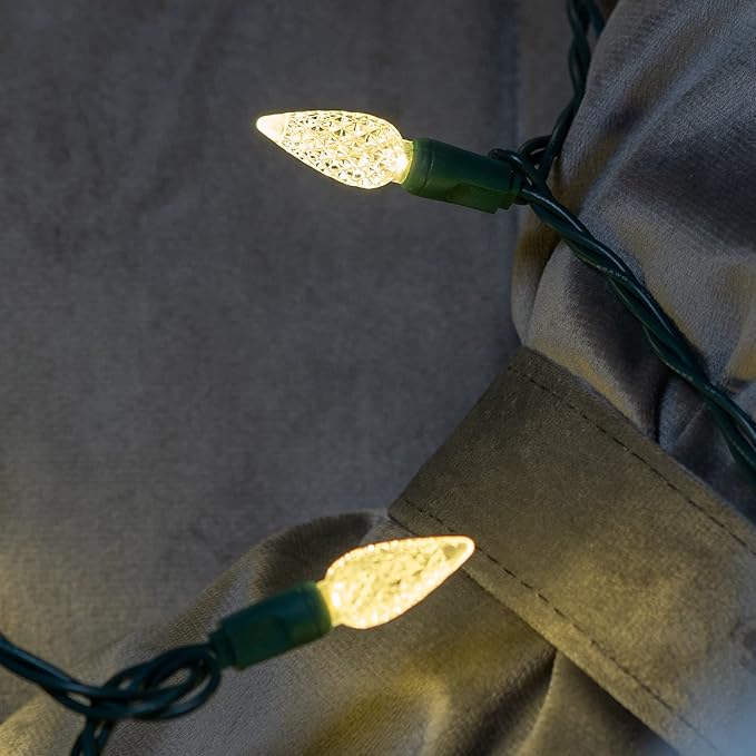 YULETIME Warm White C6 Strawberry LED Christmas Lights, 33 ft 100 Count 4" Spacing One-Piece High Waterproof UL Certified String Light (Warm White)