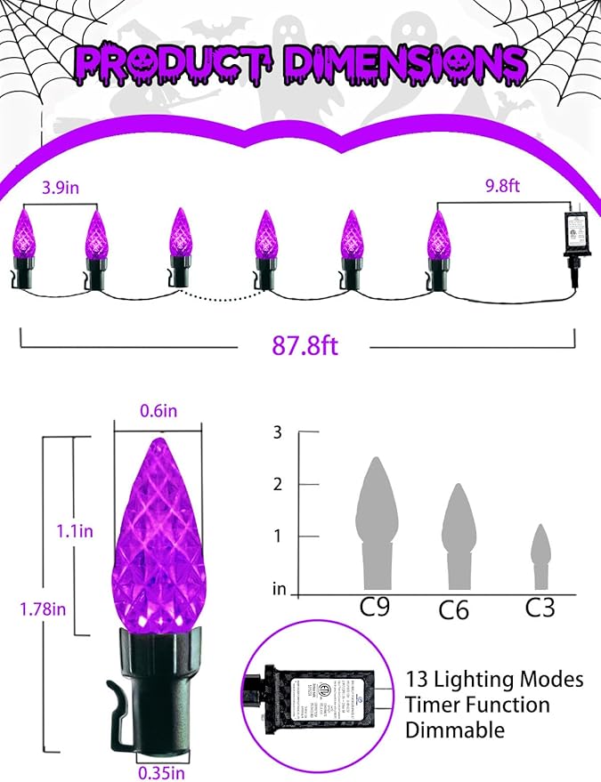 240 LED 78FT C6 Halloween String Lights, Super Long Halloween Lights Outdoor Indoor with 13 Modes & Timer, Waterproof Fairy Twinkle Light Plug in for Tree Yard House Horror Party Decorations (Purple)