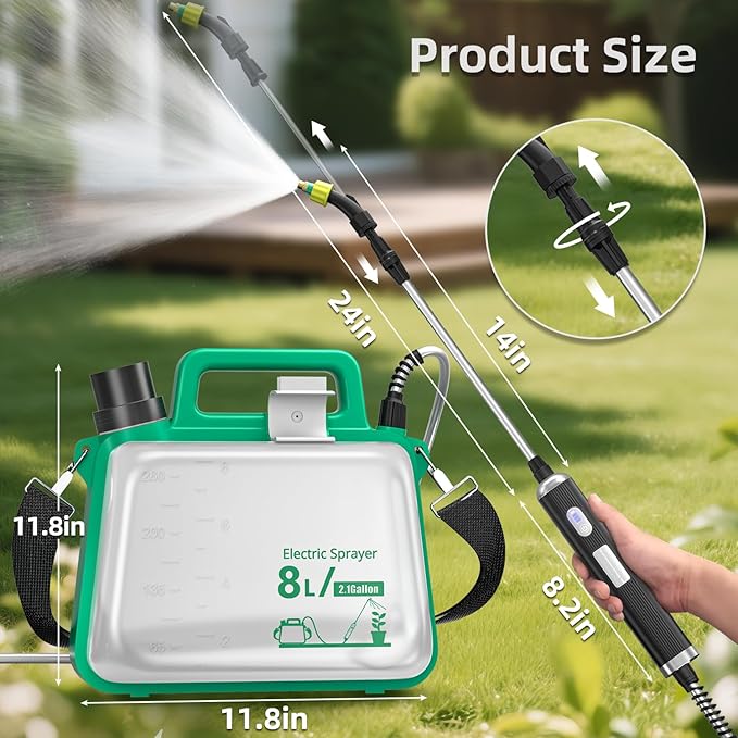 Battery Powered Sprayer 2.1 Gallon,2025 New Electric Garden Sprayer with USB Rechargeable Handle,3 Mist Nozzles, Retractable Wand, Adjustable Shoulder Strap,Weed Sprayers in Lawn & Garden