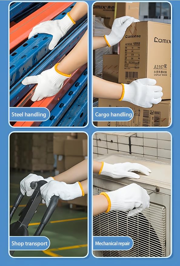 Unisex white cotton polyester knitted safety gloves,suitable for gardening,warehouse,cooking work-12/36/240 pairs