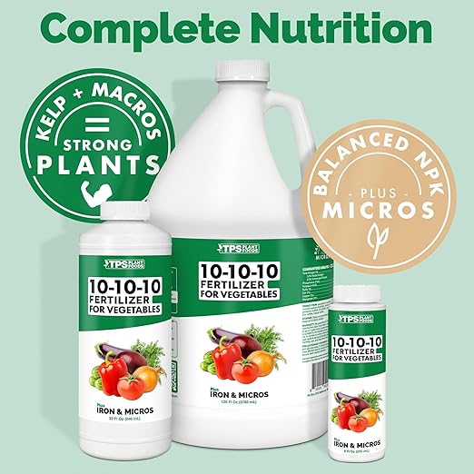 TPS NUTRIENTS Liquid 10-10-10 Fertilizer for Vegetables, Triple Ten NPK Plus Iron and Micros, Liquid Plant Food, 32 oz (1 Quart)