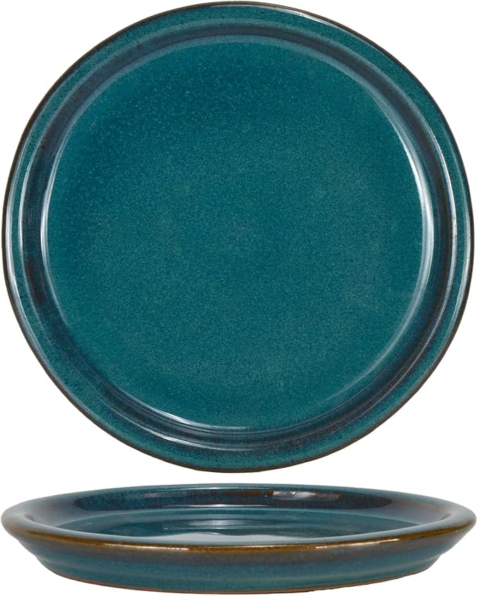 W&W Ceramic Plant Saucer - Plant Trays for Indoor Pots (Teal, 8 inches, 2 Packs)