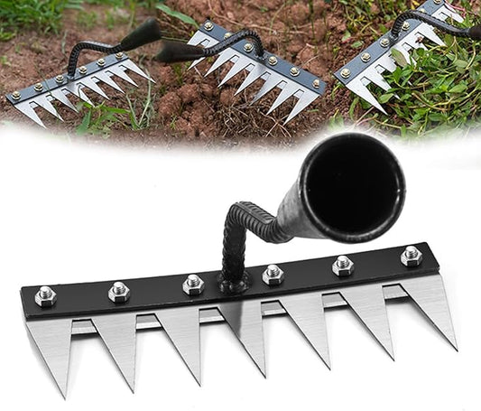 Gardenia Iron Weeding Rake 2.0, Iron Rake for Gardening and Weedings, 2025 Heavy-Duty Garden Hand Weed Puller Tool for Yard Lawn and Garden 5/6/7/8 Teeth Carbon Steel Garden Weeder Rakes (7 Tines)
