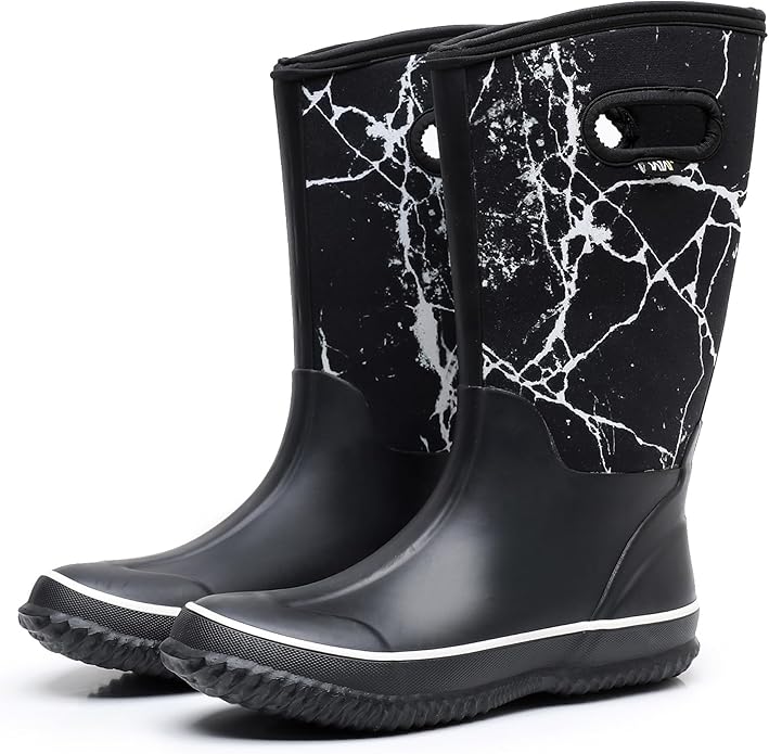 WTW Mid Calf Rain Boots for Women - Waterproof Insulated Neoprene Mud Boots Outdoor Hunting Garden Boots