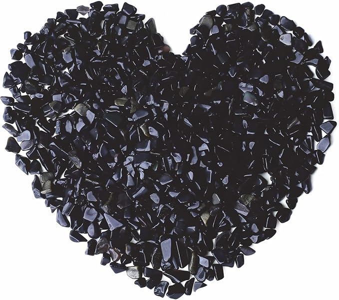 QINJIEJIE 400G Black Obsidian Crystal Polished Rocks 0.3-0.4" Tumbled Stones Chips Stone Crushed Quartz Natural Gem Home Decoration Aquarium Plants Cacti Vase Filler Landscape Bottom Ornament 0.9lb