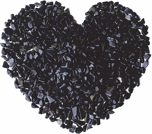 Black Obsidian Crystal Polished Gravel Quartz Stones 0.3-0.4" Pea Chips Stone Natural Crushed Tumbled Rocks Gem for Home Decoration Aquarium Small Tank Plants Vase Filler Landscape Ornament, 0.55 lbs