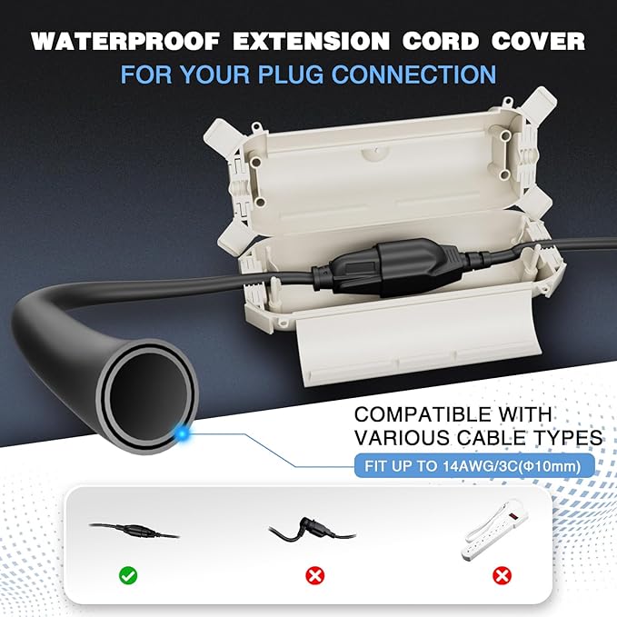 Flemoon [3 Pack] Outdoor Extension Cord Safety Cover with Waterproof Seal, Weatherproof Electrical Connection Box for Outdoor Outlet, Plug, Socket, Halloween, Christmas Holiday Decoration Light, White