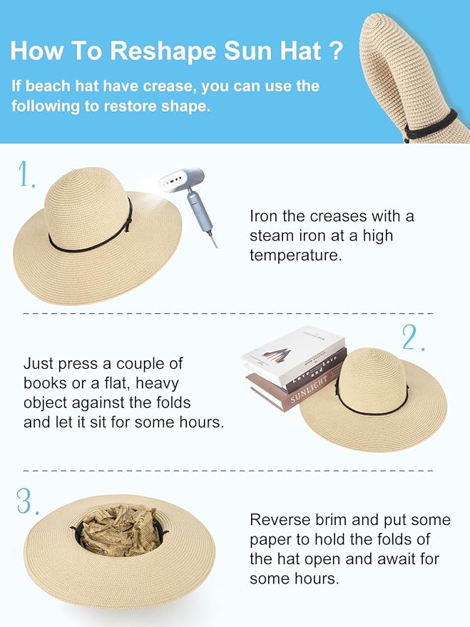 Senker Fashion Sun Hats for Women, Wind Lanyard Wide Brim Straw Hat for Summer Beach Garden Vacation Foldable UPF 50+