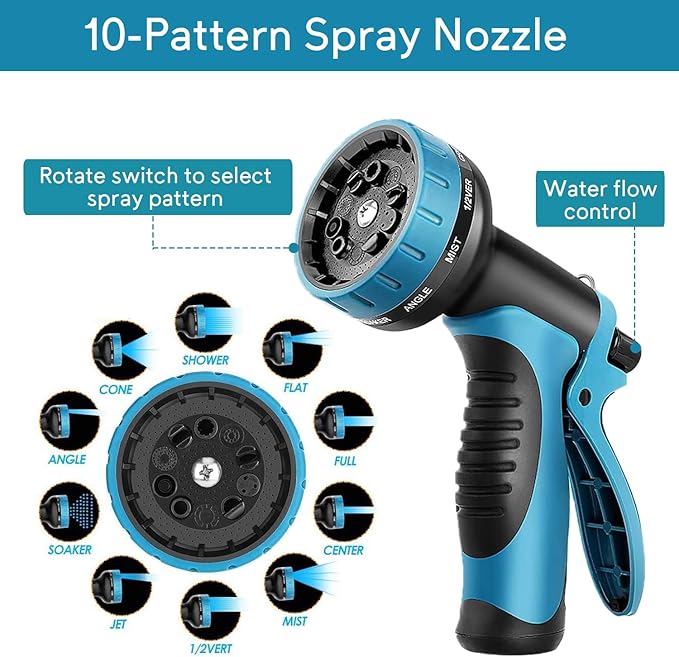 50 ft Flexible Garden Hose, Ultra Lightweight Kink Free Water Hose 50ft with 10 Pattern Spray Nozzle, Leak-Proof Solid Brass Fittings, High-Density Outer Fabric & Enhanced Durable Inner Core