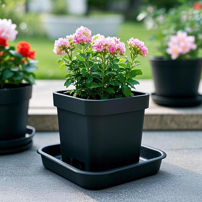 JOIKIT 15 PCS 9 x 9 Inch Square Plant Saucer, Plastic Plant Saucer Drip Tray, Square Flower Pot Tray for Indoors and Outdoor Plant Pots, 1.2 Inch Deep, Black