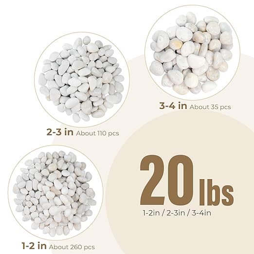 40lbs White River Rocks for Landscaping, 3-4 Inch Large Natural Unpolished Bulk Pebbles, Hand-Picked Premium Stones for Garden Design Fish Tank, Pathways and Backyard