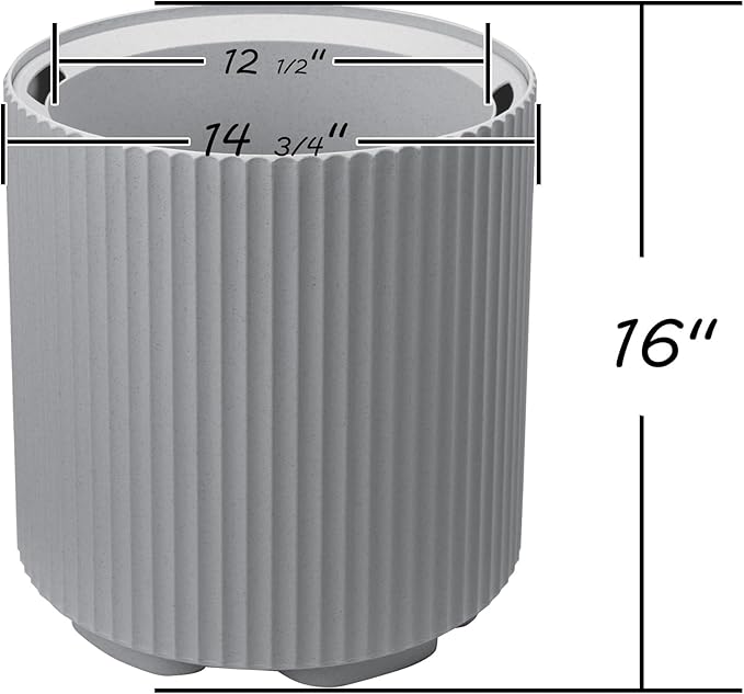 Kozyard Round Planter 16’’H Plant Pots for Indoor Outdoor Porch, Patio, Backyard Planters with Water Reservoir Modern Décor for Tall Plants, Flowers (16inch/Cement Gray)