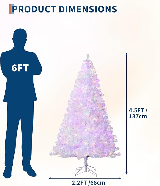 GarveeHome 4.5ft Prelit Artificial Christmas Tree with 150 Warm White Lights, Pre-Lit Snow Flocked Pencil Christmas Tree, Foldable Base,Holiday Decoration for Home, Office, Party,Laser White