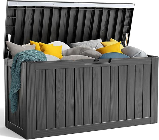 80 Gallon Resin Deck Box, Lockable Patio Outdoor Storage Box for Furniture, Garden Tools and Tools Storage, Waterproof Outside Storage Box - Black