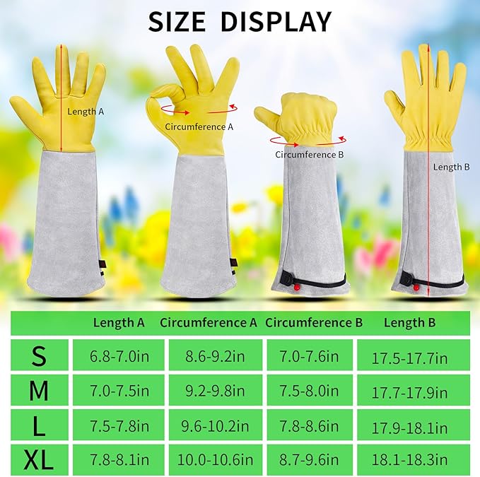 Gardening Gloves for Women/Men, Rose Pruning Thorn-Proof Long Leather Garden Gloves with Adjustable Cuff, Ladies Light Protective Glove for Yard & Outdoor Work