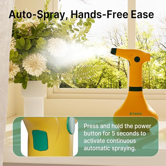 T TOVIA: Garden Sprayer 1 Liter Battery Spray Bottle Powered Electric, Rechargeable, Portable Garden ， Plant Mister Spray Bottle ， Outdoor and Indoor Plants,Cleans and Gardens, Handheld Powered