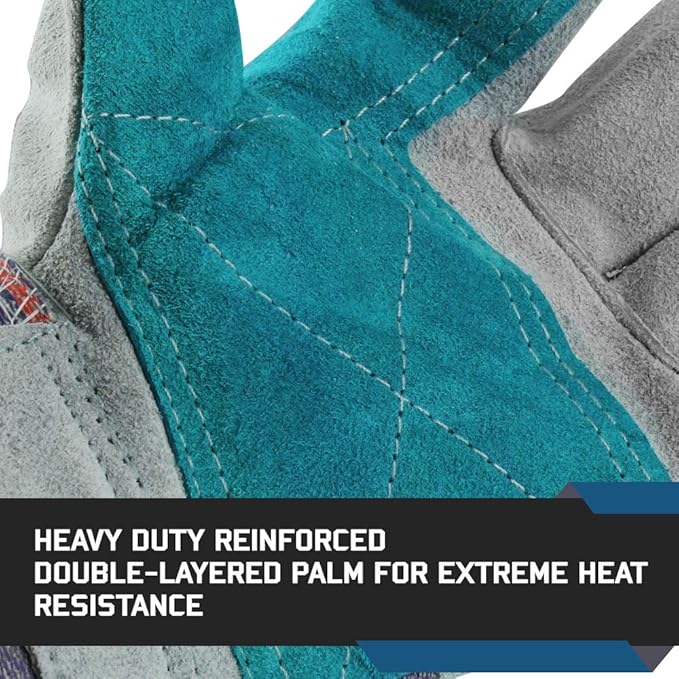 Glove Station Cowhide Leather Work Gloves for Men & Women – Work Gloves with Split Leather Palm, Rubberized Safety Cuff