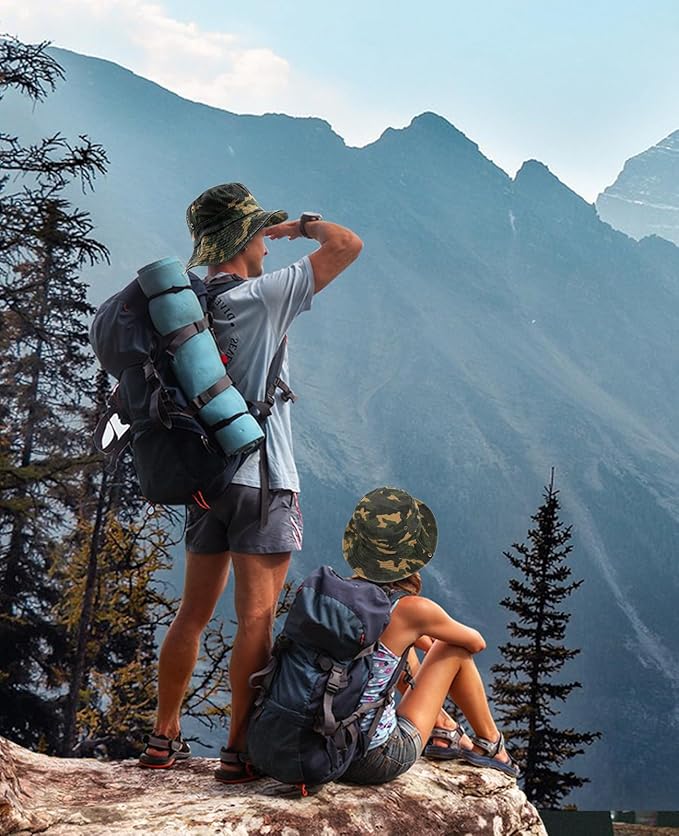 Men's Bucket Hat Camo Outdoor Sun Protection, Breathable Quick-Dry Fishing Gardening Hiking Hat ,UPF50+ Cotton Wide Brim