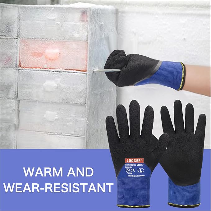 LOCCEF 2 Pairs Winter Work Gloves for Men and Women, Freezer Gloves for Work Below Zero, Thermal Insulated, Super Grip