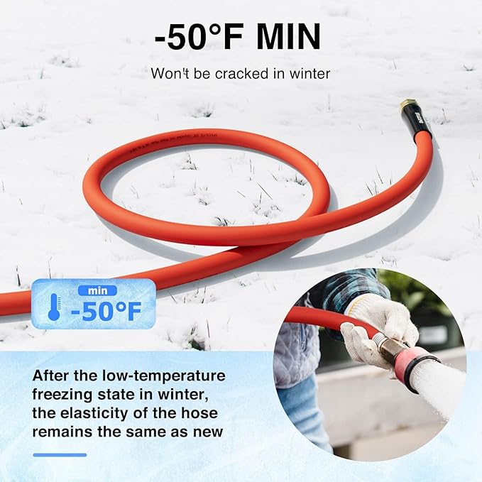 SPECILITE 5/8" Hot/Cold Garden Water Hose 100 ft, -50℉-190℉,Flexible & Lightweight With 3/4" Brass Fittings for Yard, Outdoor, Farm, Red