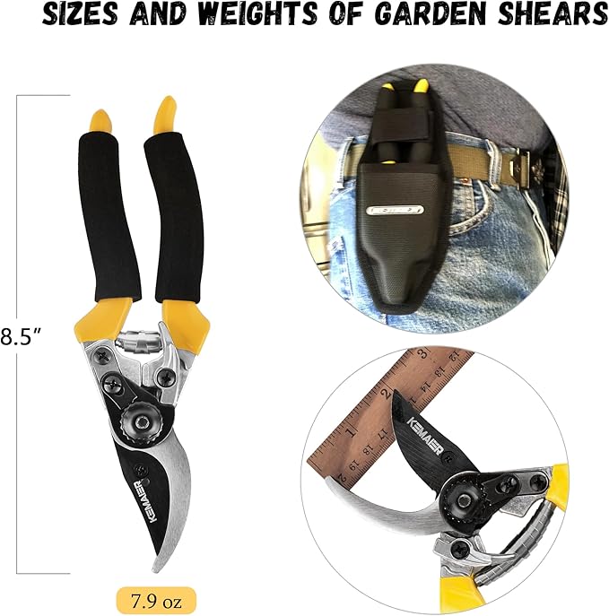 Pruning Shears for Gardening, Professional Garden Shears with Non-Slip Ergonomic Handles & Blade Cover, Sharp Garden Clippers for Trimming Branches, Shrubs, and Plants