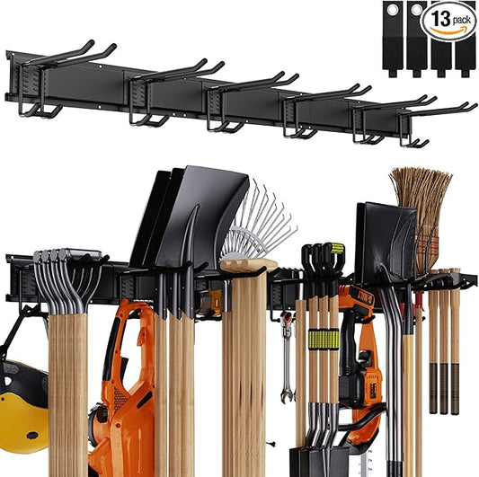 Garage Tool Organizer Wall Mount, 48 Inch Adjustable Garage Tool Storage Rack, Heavy Duty Garden Tool Organizer Rack, Yard Tool Organizer System for Rake Shovel Broom Mop Wall Holder